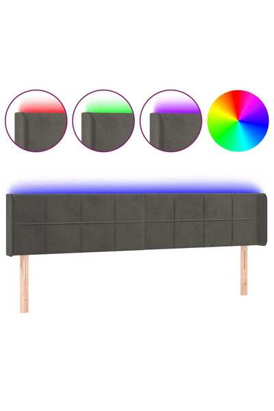 vidaxl Tăblie de pat cu LED, gri închis, 203x16x78/88 cm, catifea