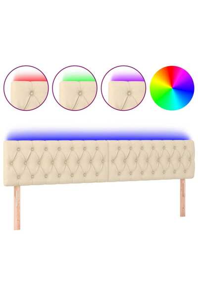 vidaxl Tăblie de pat cu LED, crem, 180x7x78/88 cm, textil