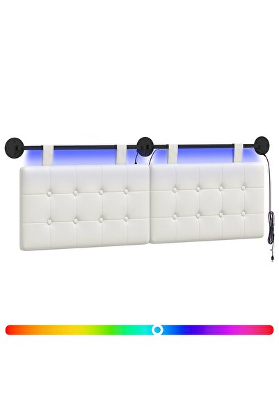 vidaxl Tăblie de pat suspendată Cu lumină LED Alb Piele artificială