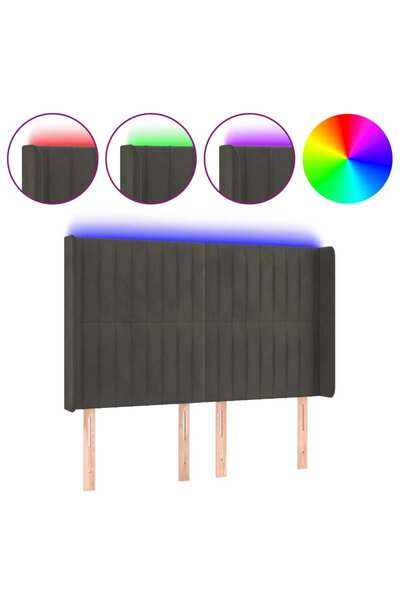 vidaxl Tăblie de pat cu LED, gri închis, 147x16x118/128 cm, catifea
