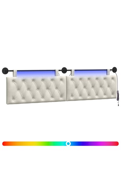 vidaxl Tăblie de pat suspendată Cu lumină LED Crem Catifea