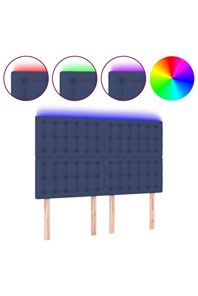 vidaxl Tăblie de pat cu LED, albastru, 144x5x118/128 cm, textil