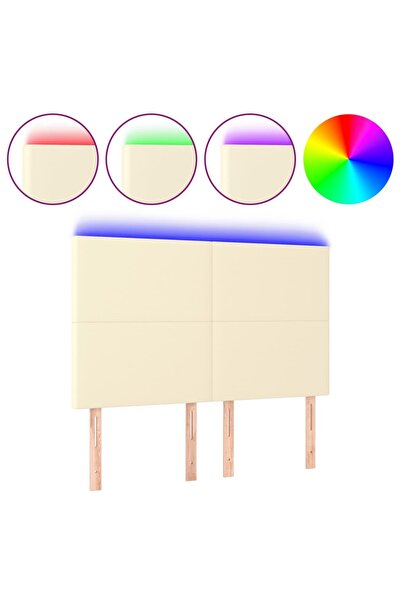 vidaxl Tăblie de pat cu LED, crem, 144x5x118/128 cm, piele ecologică