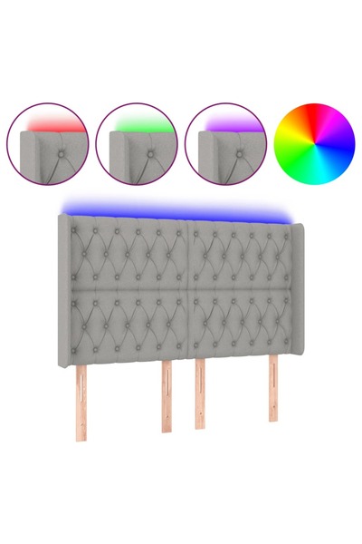 vidaxl Tăblie de pat cu LED, gri deschis, 147x16x118/128 cm, textil