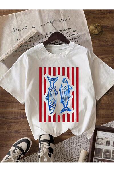 SVART WEAR Καλοκαιρινό μπλουζάκι με στάμπα Σαρδέλας Μεσογειακής Ακτής, μεγάλο...