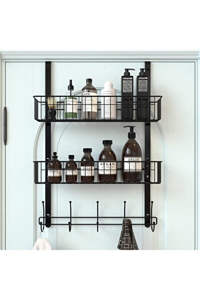 Arabest Over Door Organizer,Towel Rack with 5 Coat Hooks & 2 Mesh Baskets,Sta...