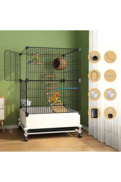 KidLe Bird Cage with Wheels Parrot Cage with Slide-Out Tray Water Bottle & Fe...