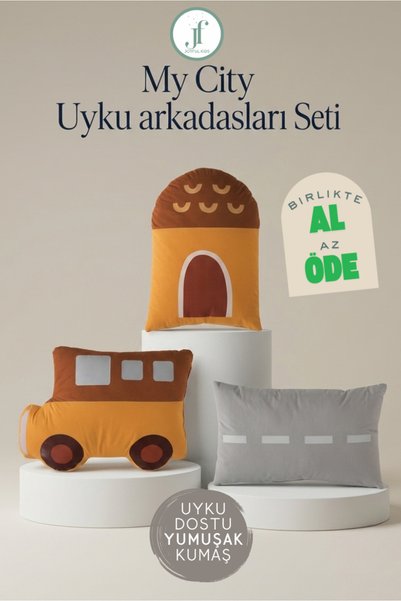 JOYFUL KIDS My City Uyku Arkadaşları Seti — Ev, Araba ve Yol Yastığı