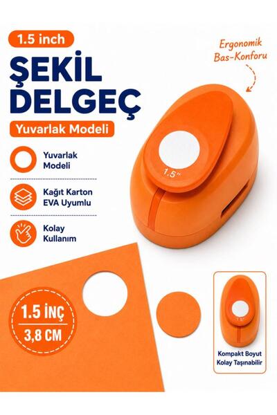OFİSİNN Şekilli Büyük Boy Delgeç/Şekilgeç 3.8 cm Yuvarlak Turuncu