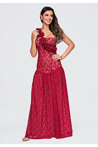 Larica Women's Maxi Dress, Fitted Top, Asymmetrical One-Shoulder LA-OM-DLR429