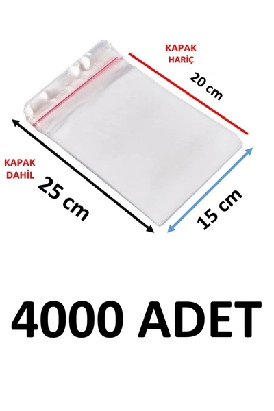 MTKardeşler 4000 قطعة 15x20+5 سم أكياس جيلاتينية شفافة لاصقة