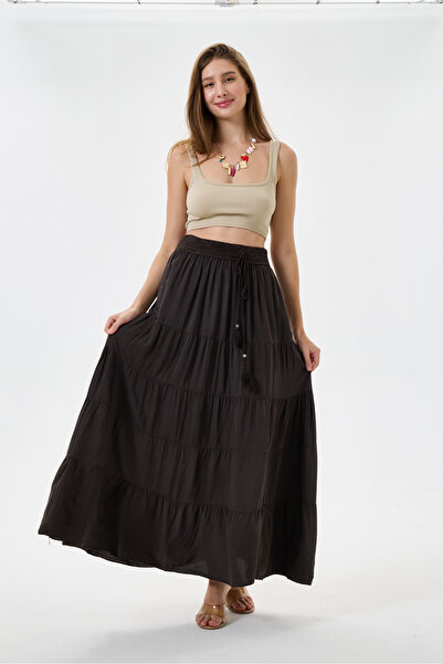 della moor Brown Italian Elastic Waist Long Viscose Skirt Size 38 - 42