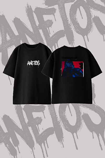 Anetos The Weeknd_105 Design Back Printed Cotton Black Oversize T-Shirt