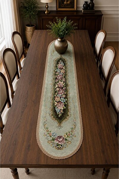 Yeshome Collection Royal Bouquet Şönilli Goblen 40X170 Oval Runner - Coffee T...