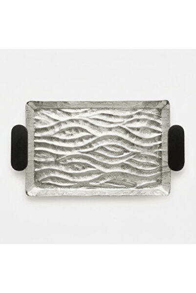 AKDC Luhpar Wave Textured Aluminium Rectangular Tray with Black Wooden Handle...