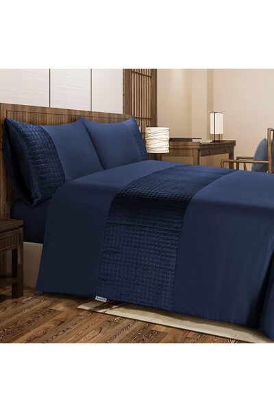 Generic Double Duvet Cover Set Soft Microfibre with Quilted Square Velvet Ban...
