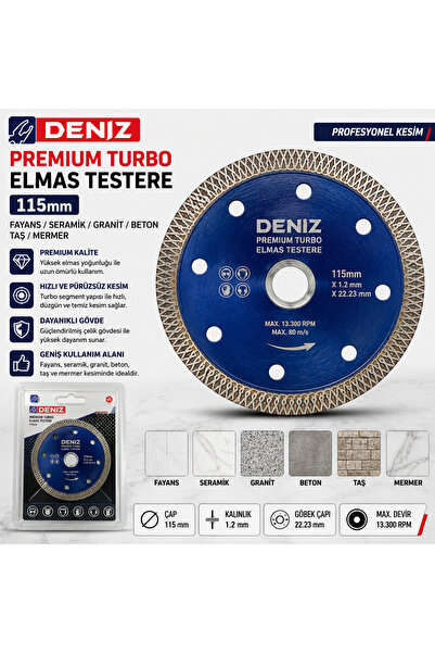 DENİZ Fayans Seramik Granit Beton Taş Mermer Kesici 115 mm X 1.2 mm X 22.23 mm