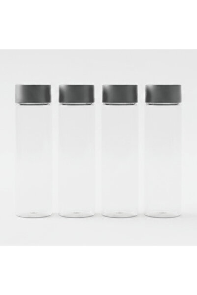 JIHAM 4-Piece Clear Plastic Juice Bottles Set - 500 ml - Grey Screw Cap
