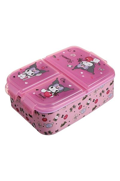 OEM Cutie de prânz roz cu 3 compartimente și model Kuromi - 790 ml