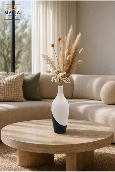MARIA HOMES Modern Tall Decorative Flower Vase with Two-Tone Abstract Design,...