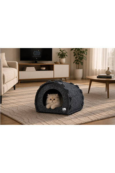 Keçe Kedi Evi – Demonte, Yıkanabilir, Taşınabilir Kedi Kulübesi –Şirin Gri