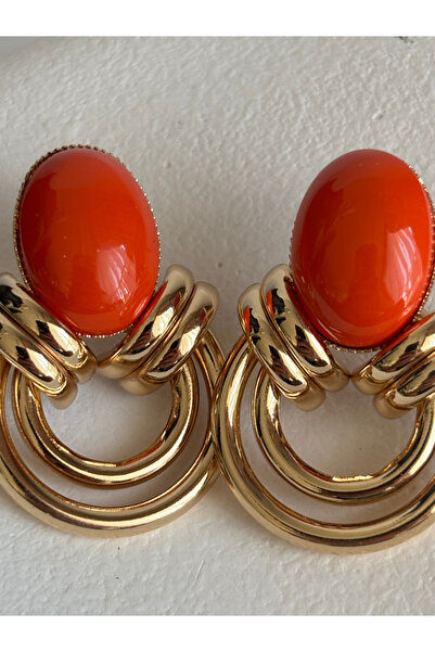 BHR AKSESUAR Gold Color Orange Earrings (3.2 cm)