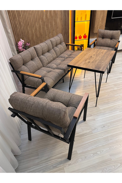 HouseART Açelya Balkon, Bahçe, Cafe - Salon - Metal Kanepe Koltuk Takımı 3+1+...