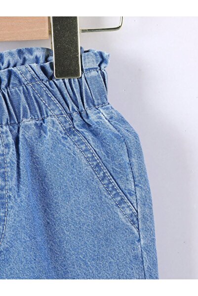 JO FASHION جينز فتاة رضيع بتصميم واسع عصري، مطاطي الخصر، زهرة جذع تصميم بنمط قديم، تم غسل الدنيم الناعم لون ازرق فاتح.