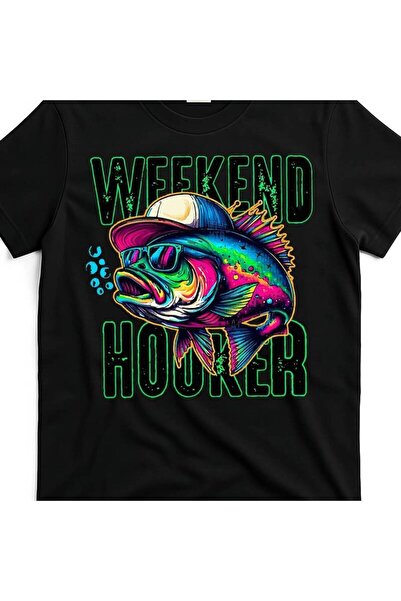 KYMC07 Funny Weekend Hooker Graphic T-Shirt - Black Cotton Casual Short Sleev...