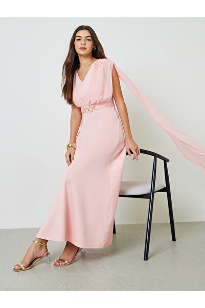 Take Two By Styli Pink Solid A-Line Maxi Dress
