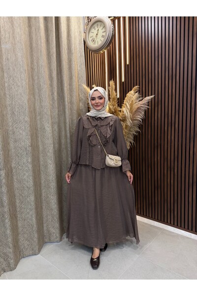 Fashionbox Nera Ruffle Detailed Belted Suit |   Mink
