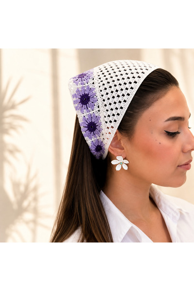 ADELYA CONCEPT باندانا محبوكة بنقوش زهرية |   باندانا شعر صيفية محبوكة يدويًا