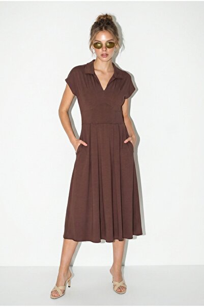 Hiccup LUCCI Rochie Midi Din Jerseu, Croi A, Cu Guler Polo