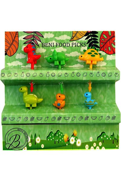 Beni World Beni Dinosaur Fruit Picks 6 Pcs Food Bento For Kids Lunch Box Acce...