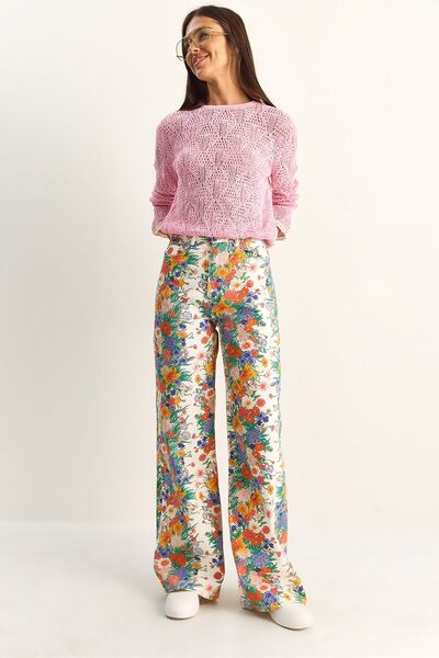 Hiccup Pantaloni din denim cu talie înaltă și imprimeu paisley, cu picior drept
