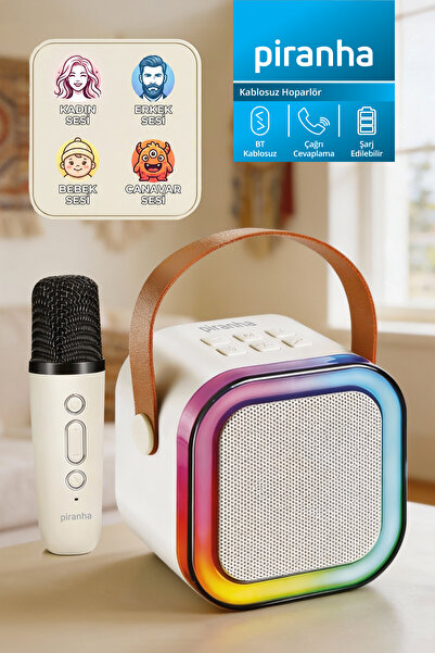 Piranha 7857 Mikforonlu Karaoke Bluetooth Hoparlör | RGB LED Işık | TWS | USB...