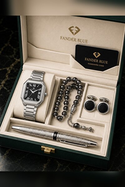 FANDER BLUE Fender Blue Royal Square Men's Luxury 5-Piece Set - Silver and Bl...