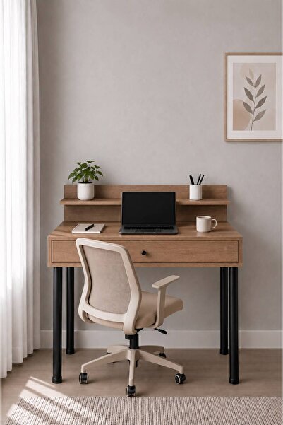 MOBİX HOME MK-78 Metal Ayaklı Çalışma Masası Çekmeceli Sepet Ceviz