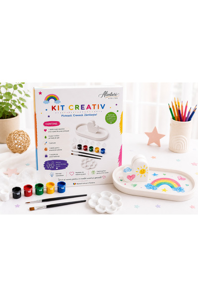 Alinturi Atelier Kit Creativ – Tăviță Ovală Ceramică cu Suport Foto Inimioară...