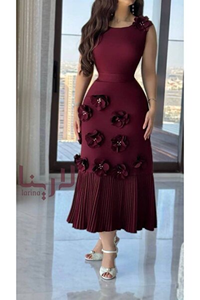 HASNAADRESS Celine Burgundy Soft Midi Dress