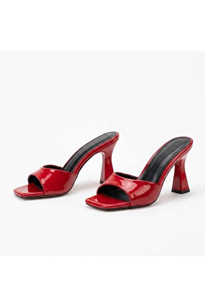 Barinoska Women's Black Patent Leather Heeled Slippers 8 cm Square Toe Padded...