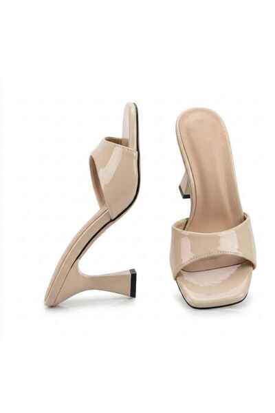 Barinoska Women's Black Patent Leather Heeled Slippers 8 cm Square Toe Padded...