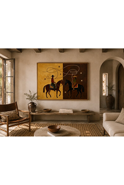 Boho wellness studio – Desert Riders Modern Kovboy Ahşap Çerçeveli Poster Tablo