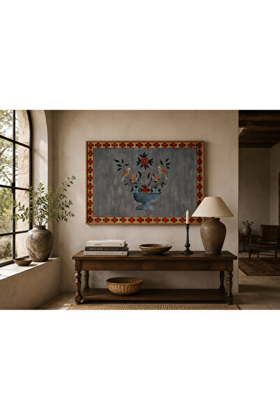Boho wellness studio – Folk Garden Vintage Çiçekli Ahşap Çerçeveli Poster Tablo