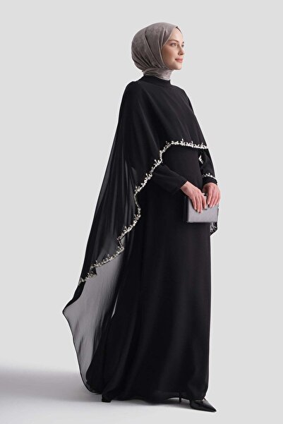 Armine Stylish Dress with Cape Black