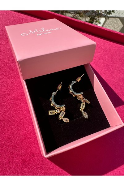 Milena Designer Store Milena Istanbul Hoop Earrings with Stone Dangle