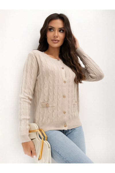 Italy Moda Pulover Dama Maneca lunga, Elegant, ITALY MODA, Bej Eleganta Office