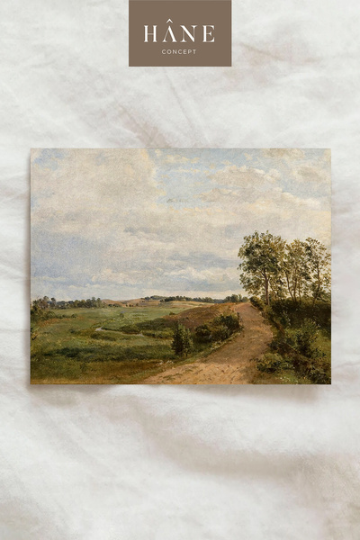 Hane Concept Vintage Country Road Scenery Poster, Clear Sky and Nature Themed...