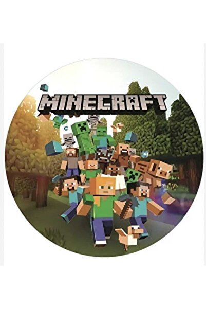 pasta baskı atölyesi minecraft temalı yuvarlak yenilebilir şeker hamuru pasta...