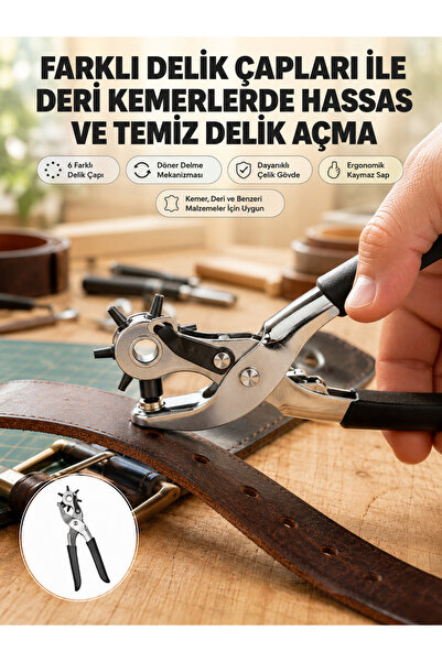 teknodayım Leather Punch Pliers 6 Prong Adjustable Belt Punch Tool Profession...